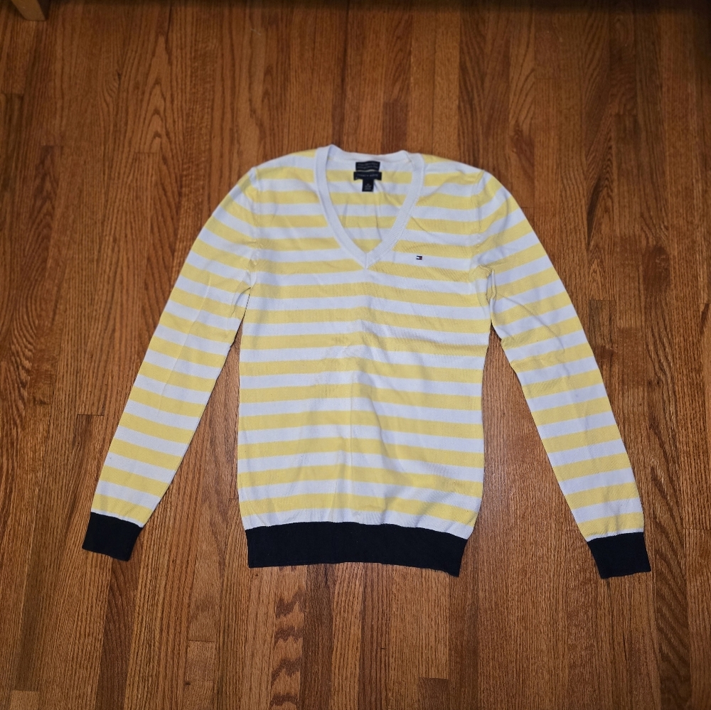 Tommy Hilfiger Yellow stripped V-neck sweater